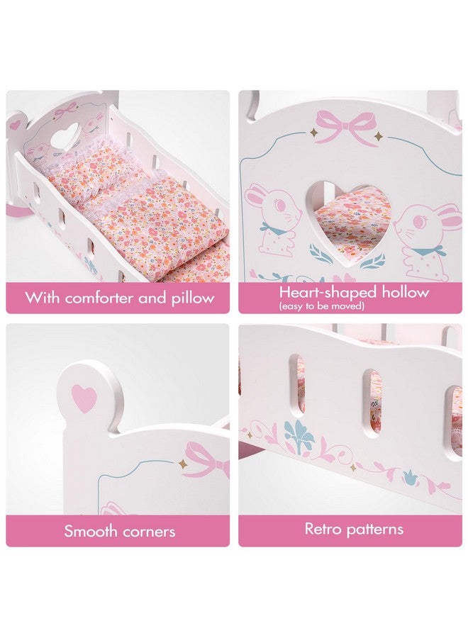 Robotime سرير دمى خشبي من روبوتيم، مهد دمى لدمى بطول 18-24 بوصة، مجموعة سرير دمى مع بطانية ووسادة، سرير دمى للألعاب للفتيات من عمر 3 سنوات فما فوق - Image 2