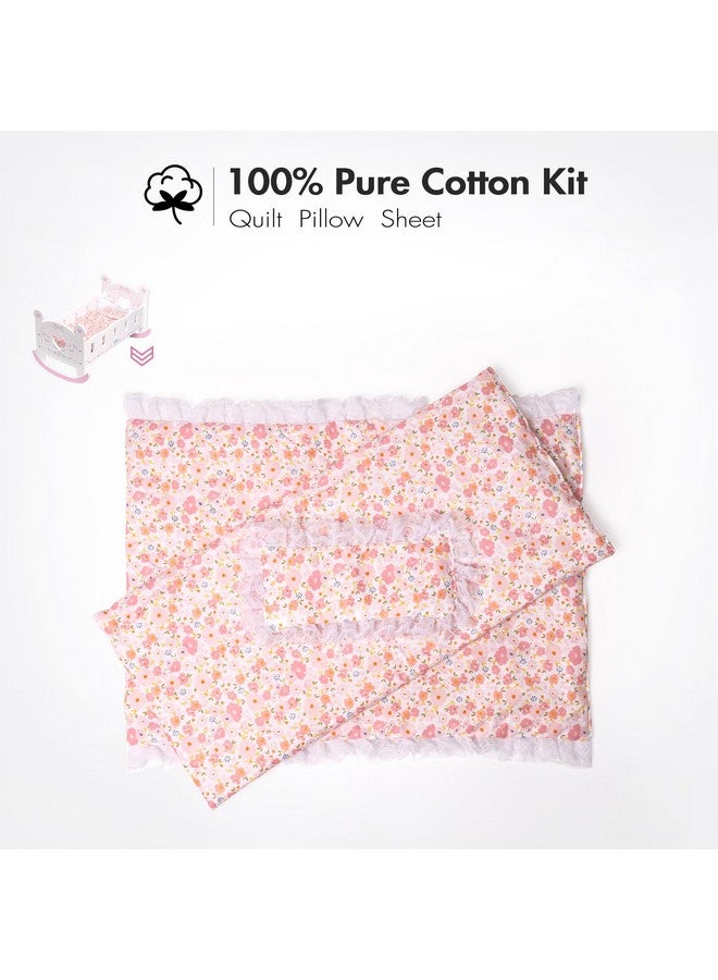 Robotime سرير دمى خشبي من روبوتيم، مهد دمى لدمى بطول 18-24 بوصة، مجموعة سرير دمى مع بطانية ووسادة، سرير دمى للألعاب للفتيات من عمر 3 سنوات فما فوق - Image 3