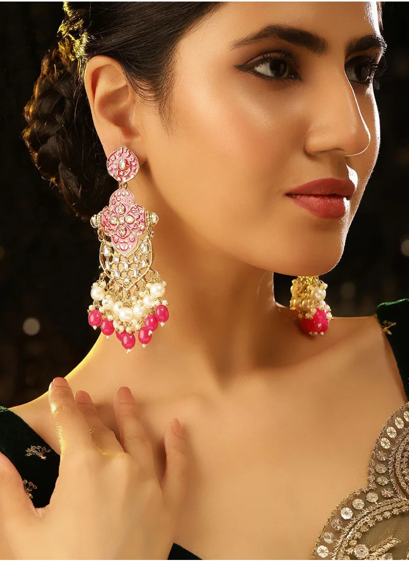 برياسي American Diamond Kundan Pearl Contemporary Meenakari Drop Earrings