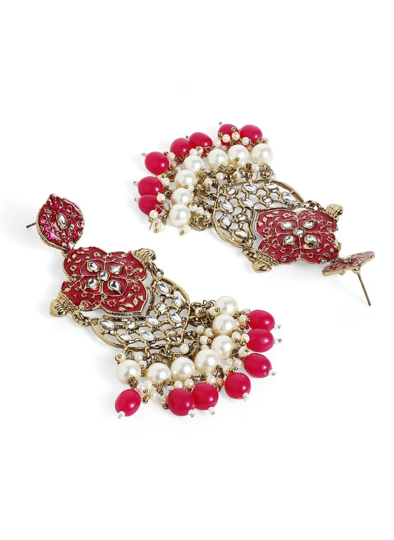 برياسي American Diamond Kundan Pearl Contemporary Meenakari Drop Earrings