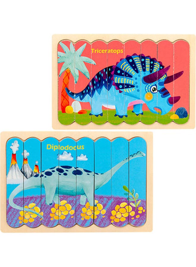 NIBEMINENT Wooden Double-Sided Dinosaur Themed Puzzle