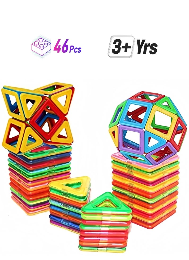 46Pcs Magnetic Building Blocks Set With Storage Box, Children's magnetic building blocks, magnet toys, Boys and Girls Kids Magnetic Educational Building Blocks Tiles Toys Set,with 2 Wheel Combination  - Image 1