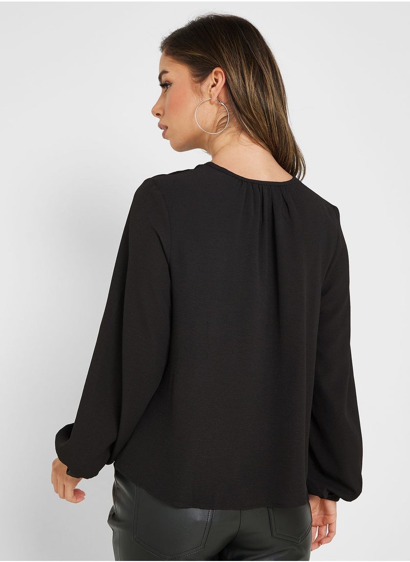 VERO MODA - Balloon Sleeve Tie Detail Top - Image 1