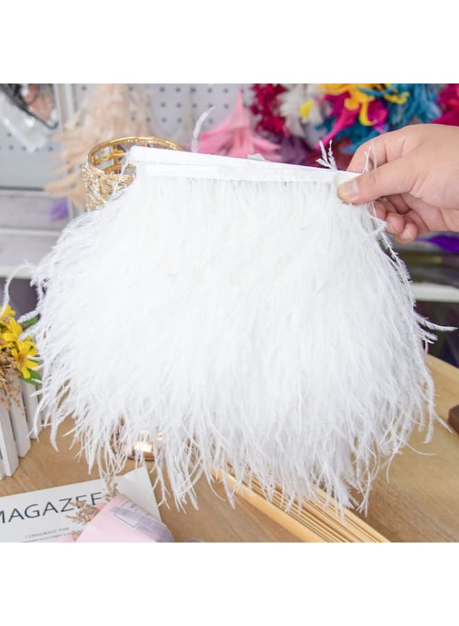 2 Yards White Ostrich Feathers Trim for Crafts Decoration Party Wedding Dress Clothing Sewing Costumes (10-15cm, White)  - Image 1