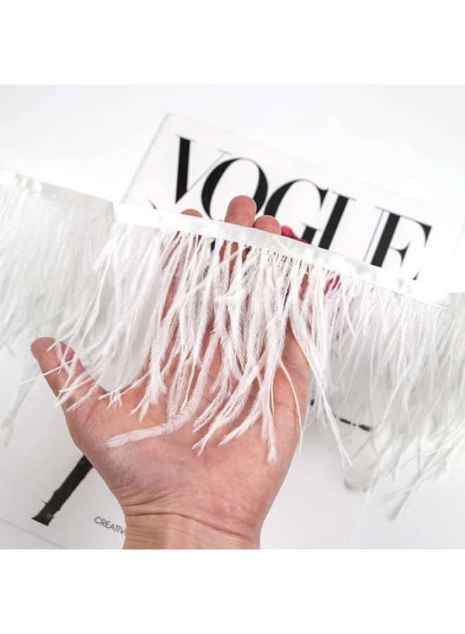 2 Yards White Ostrich Feathers Trim for Crafts Decoration Party Wedding Dress Clothing Sewing Costumes (10-15cm, White)  - Image 4