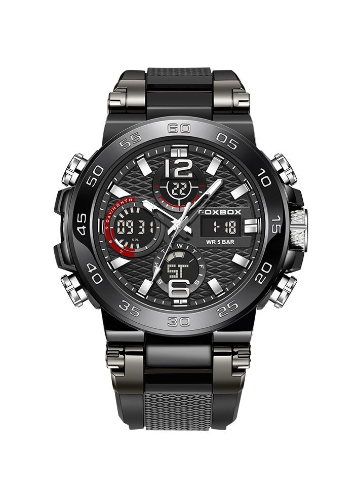FOXBOX Fashion Stylish Waterproof Wrist Watches for Men Sports Quartz Watch Silver & Black  - Image 1