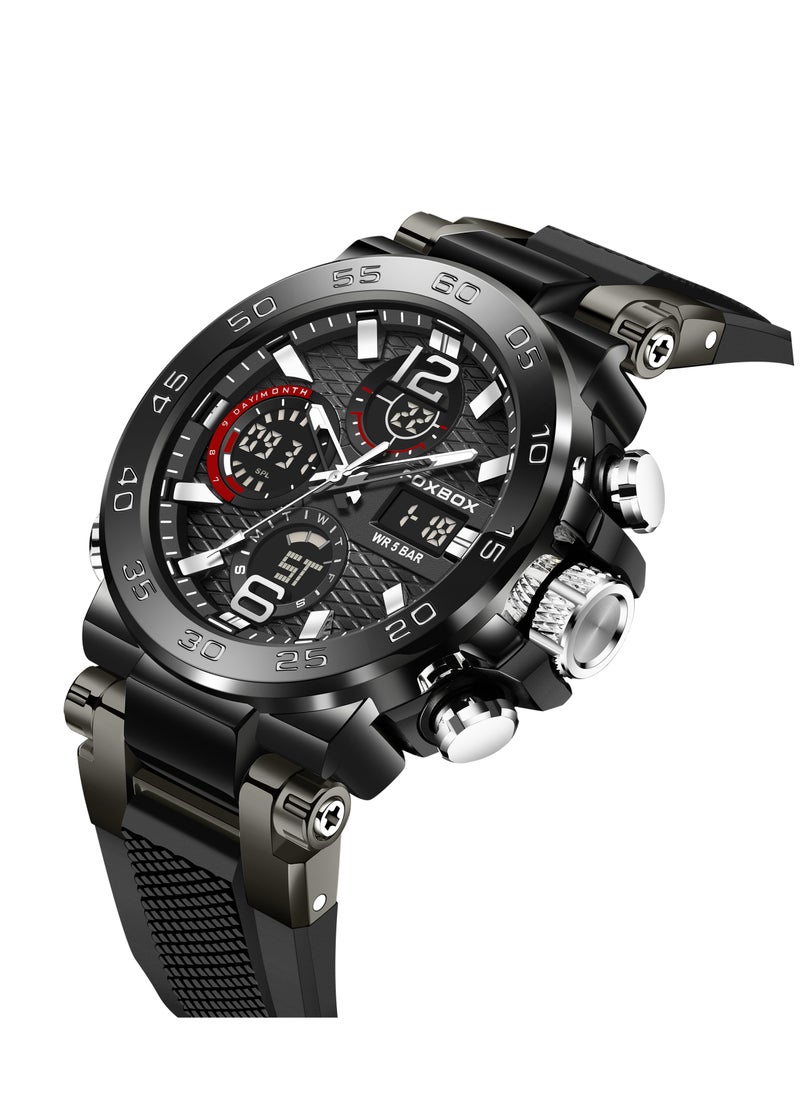 FOXBOX Fashion Stylish Waterproof Wrist Watches for Men Sports Quartz Watch Silver & Black  - Image 3