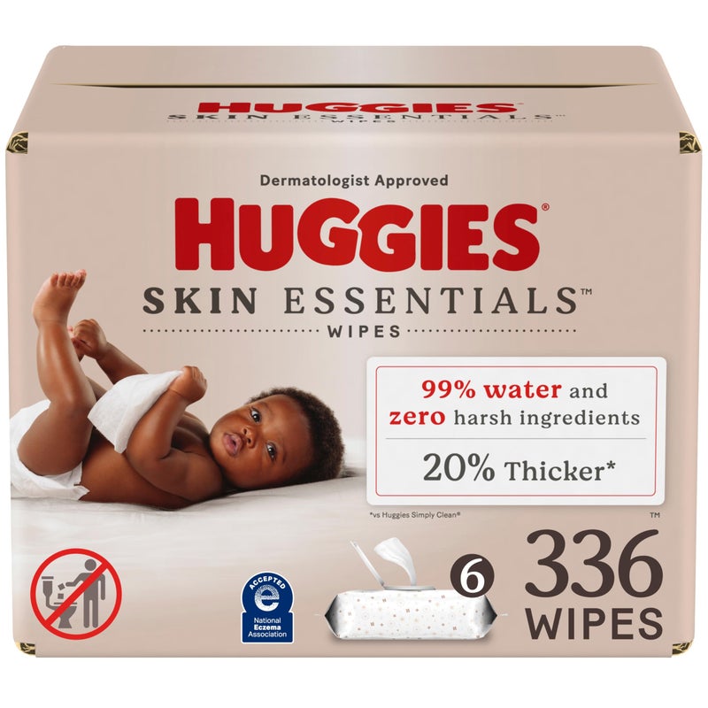 HUGGIES Huggies Skin Essentials Baby Wipes Hypoallergenic 99 Water 6 Flip Top Packs 336 Wipes Total