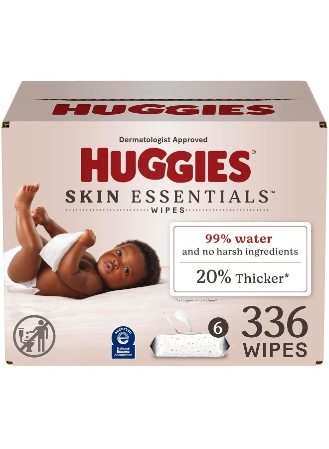 Huggies Skin Essentials Baby Wipes, Hypoallergenic, 99% Water, 6 Flip Top Packs (336 Wipes Total) - Image 1