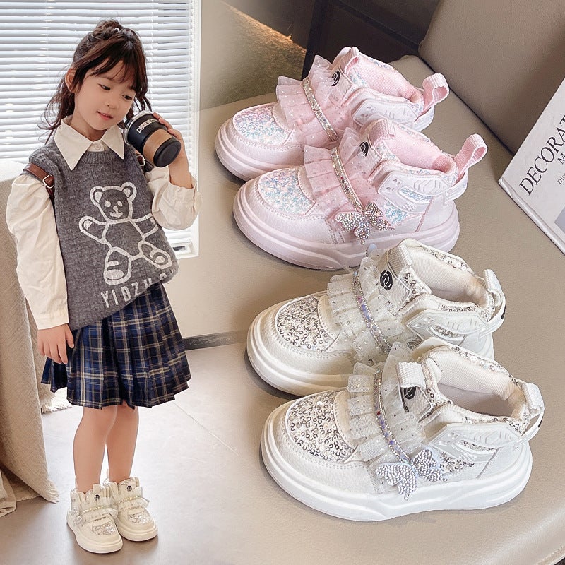 Sequined Bow Lace Lace 2025 Single-Layer Shoes Girl All-Match Sneaker Casual Korean Style Sweet Children'S Shoes - Image 2