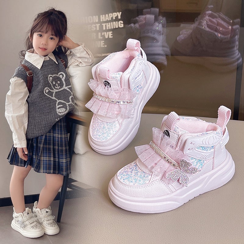 Sequined Bow Lace Lace 2025 Single-Layer Shoes Girl All-Match Sneaker Casual Korean Style Sweet Children'S Shoes - Image 4
