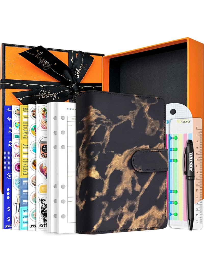 Zelten PU Leather Personal Notebook Planner with 67 Pages Loose-Leaf Papers 6 Holes Ring Binder Pen Holder Magnetic Buckle  (Black Marble) - Image 1