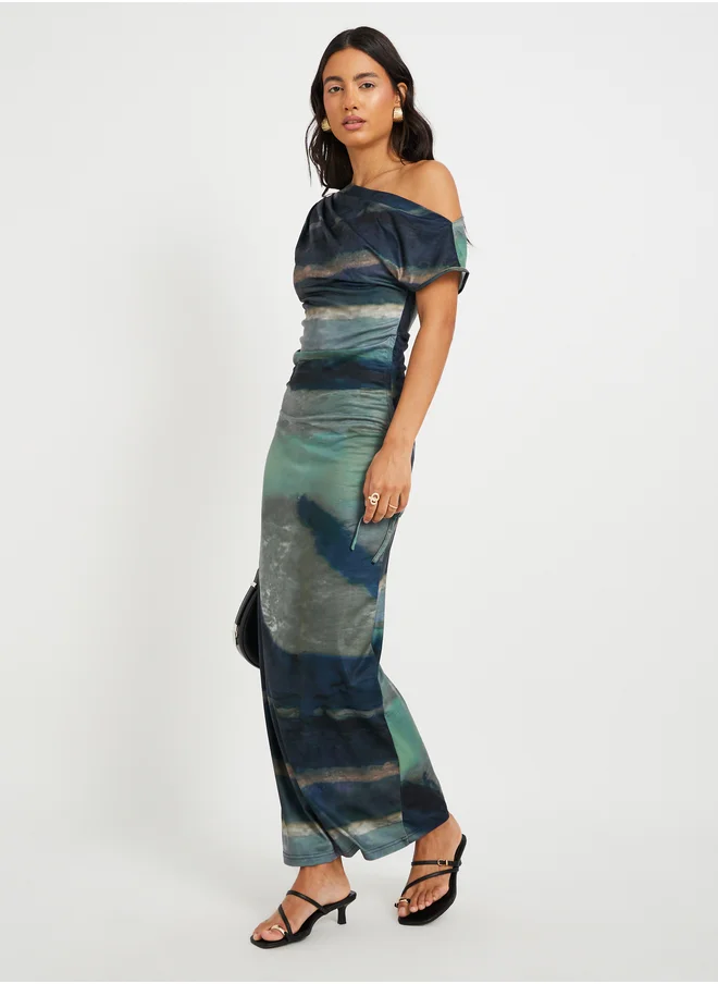 ستايلي Ombre Print One Shoulder Bodycon Maxi Dress