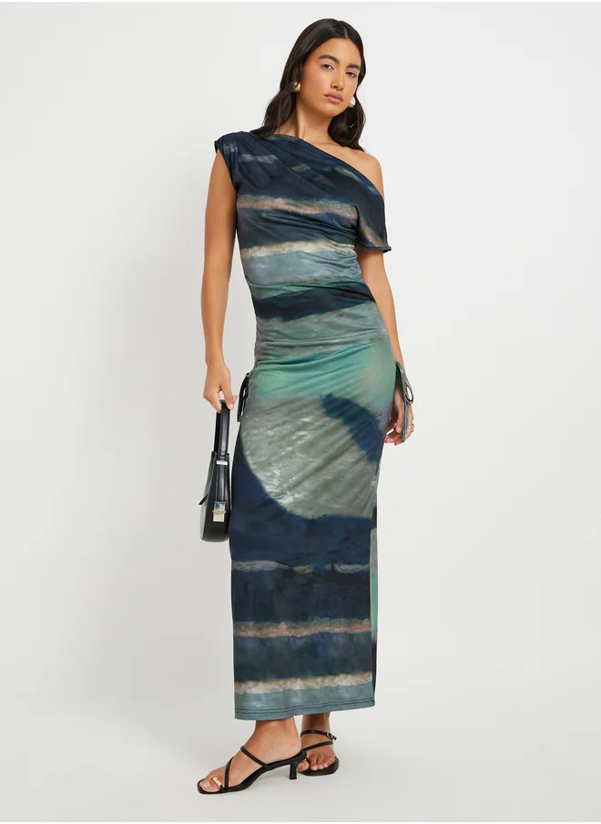 ستايلي Ombre Print One Shoulder Bodycon Maxi Dress