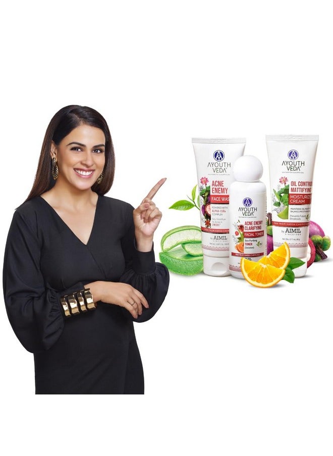 AYOUTHVEDA Anti-Acne Face Care Kit Maintain Oil Moisture, Skin Purifying | Acne Enemy Face Wash Gel 100Ml | Acne Enemy Clarifying Facial Toner 100Ml | Oil Control Mattifying Moisturizer Cream 60G  - Image 2