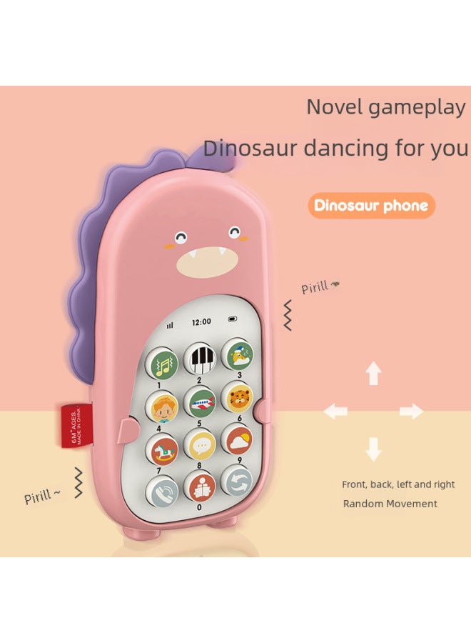 Baby Mobile Phone Toy Children's Baby Educational Early Education Story Simulation Phone Dinosaur Vibration Mobile Phone-Color:English Powder/dinosaur Story Mobile Phone  - Image 3
