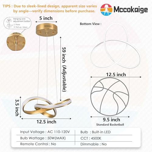 Mccokaige Modern LED Chandelier Contemporary Pendant Lighting Ring Light Fixture Gold with 4500K and 59in Height Adjustable Hanging Lamp for Kitchen Island Hallway Foyer Closet Corridor - Image 4