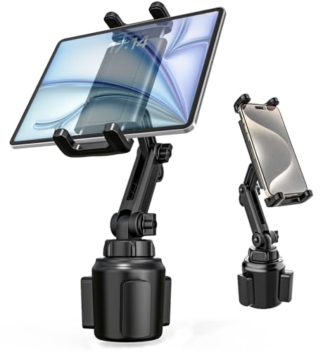 Kolasels Cup Holder Tablet Mount for Car, iPad Cup Holder Mount for Truck with Adjustable Arm, Car Cup Tablet Holder for iPad Pro 12.9, Air, Mini, iPhone, Galaxy Tab/Z Fold, 4.7-13" Tablets - Image 1