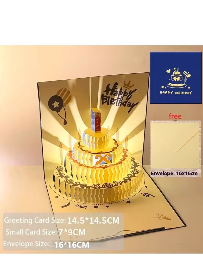 3 in 1 Birthday Cards with Music, 3D Blessing Cards with Lights, Cake Greeting Card, High-Quality Materials, Perfect Gift for Kids, Classmates, Friends（blue） - Image 1