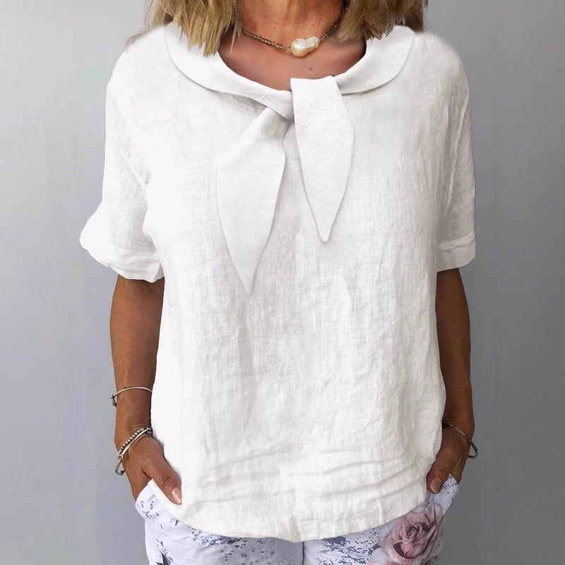 Women's Cotton Linen Short Sleeve T-Shirt Summer Casual Top - Image 2