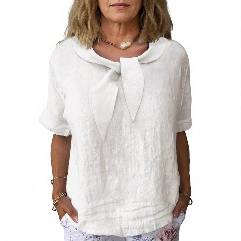 Women's Cotton Linen Short Sleeve T-Shirt Summer Casual Top - Image 1