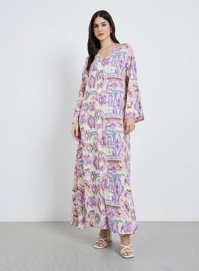 Amirah  Women Aztec Print Buttoned A-Line Jalabiya for Women | Best Price UAE