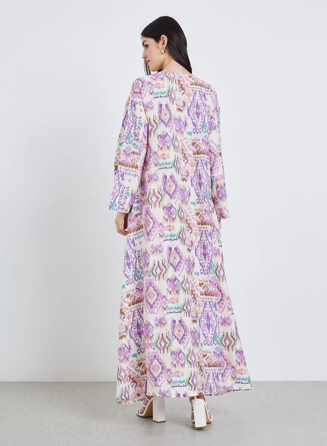 Amirah  Women Aztec Print Buttoned A-Line Jalabiya for Women | Best Price UAE