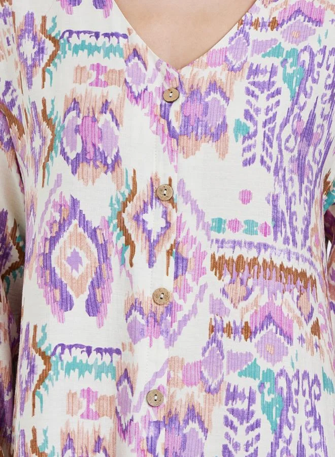 Amirah  Women Aztec Print Buttoned A-Line Jalabiya for Women | Best Price UAE