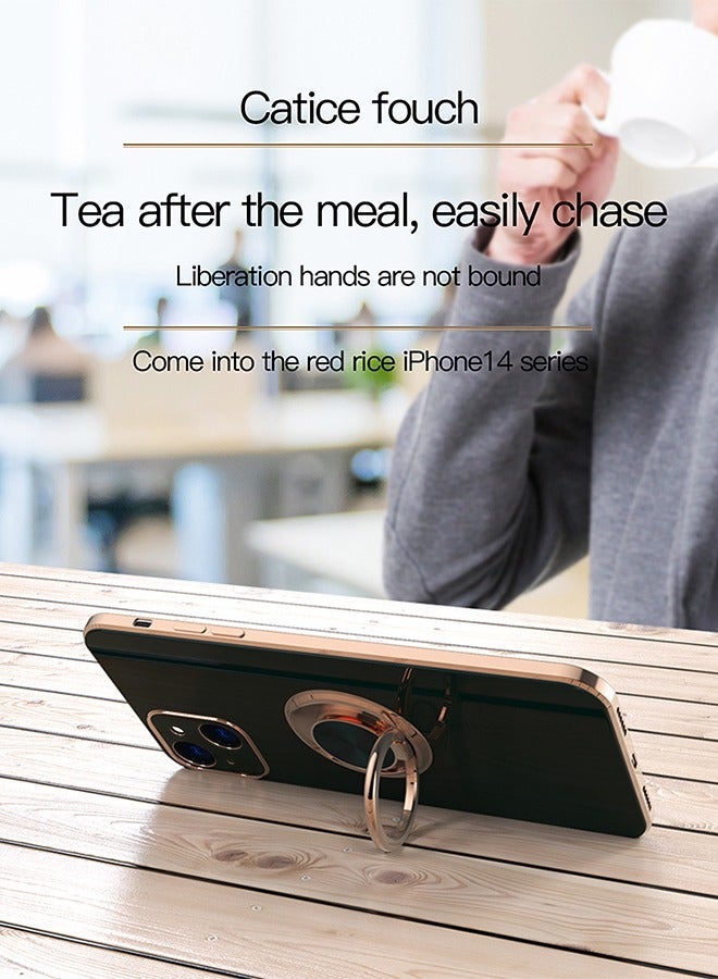 GROIC IPhone 14 Case 6.1 Inch with Ring Holder Kickstand Magnetic Shockproof Soft TPU Electroplated Protective Phone for Iphone -Black - Image 3