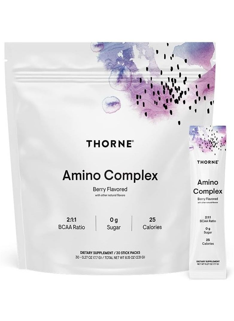 Thorne Amino Complex Berry Flavored With Other Natural Flavors 2:1:1 BCAA Ratio /0g Sugar / 25 Calories - Dietary Supplement / 30 Stick Packs 30 - 0.27 Oz (7.7 G) / Total Net WT 8.15 Oz (231G)  - Image 1