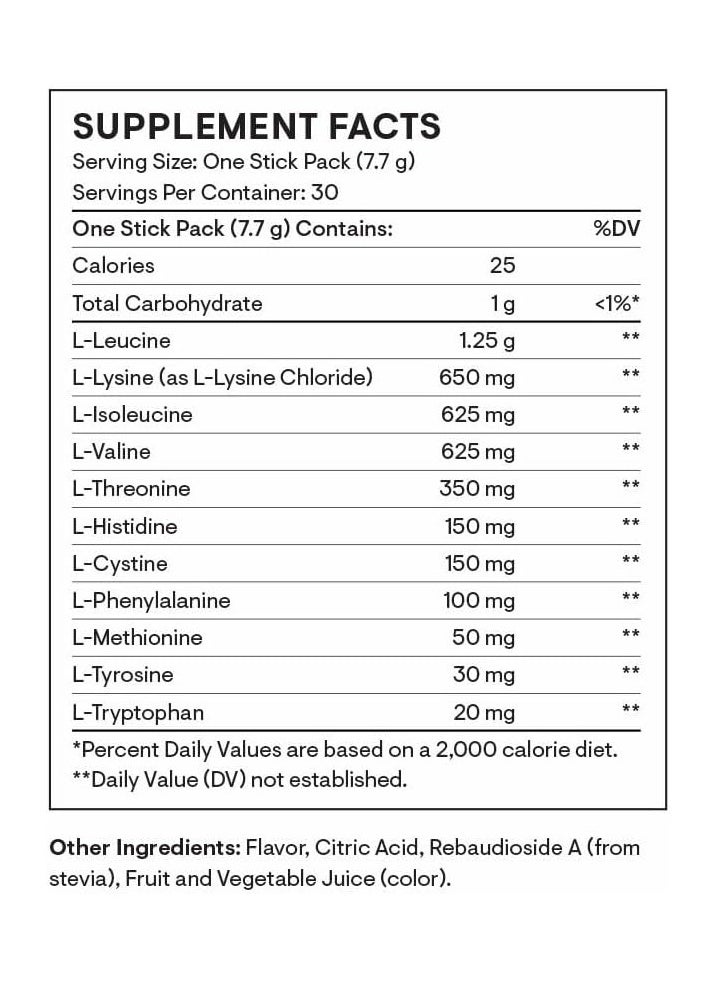 Thorne Amino Complex Berry Flavored With Other Natural Flavors 2:1:1 BCAA Ratio /0g Sugar / 25 Calories - Dietary Supplement / 30 Stick Packs 30 - 0.27 Oz (7.7 G) / Total Net WT 8.15 Oz (231G)  - Image 2