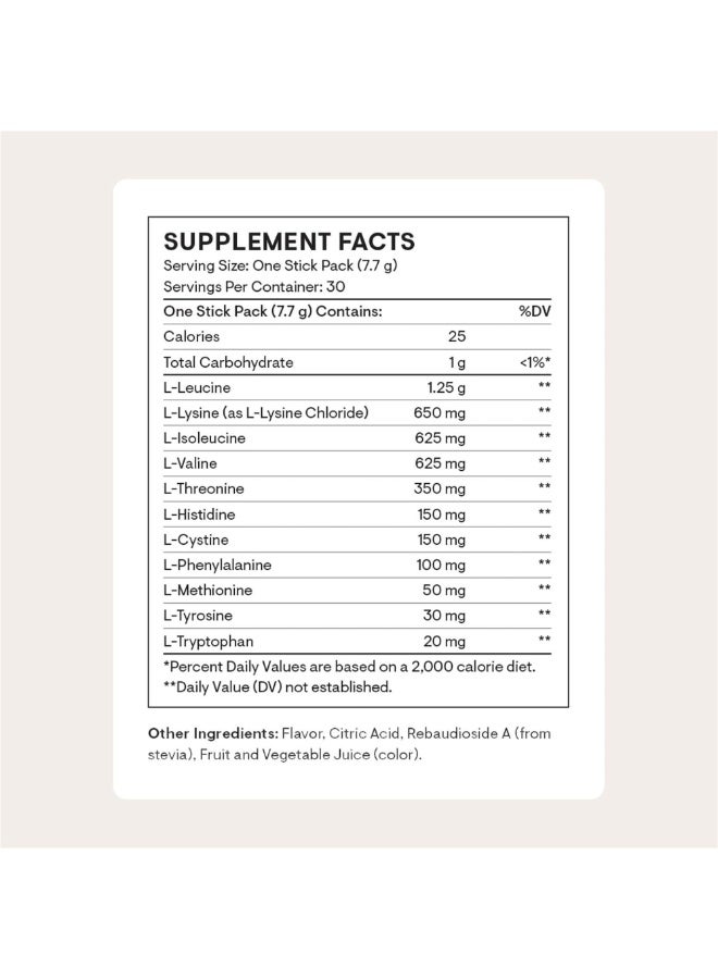 Thorne Amino Complex Berry Flavored With Other Natural Flavors 2:1:1 BCAA Ratio /0g Sugar / 25 Calories - Dietary Supplement / 30 Stick Packs 30 - 0.27 Oz (7.7 G) / Total Net WT 8.15 Oz (231G) - Image 2