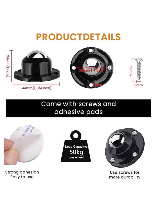 HASTHIP® 8Pcs Caster Wheel Self Adhesive Caster Wheel 360° Swivel Wheels for Furniture, Small Appliance, DIY Modification Moving Table Heavy Duty Caster Wheels 400Kg Loading Capacity - Image 3