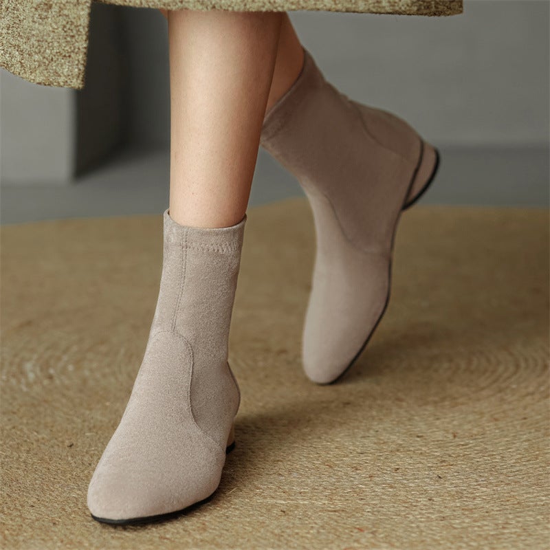Dropshopping2022 Casual Low Heel Square Heel 32-46 Suede Low Ankle Boots Women'S Shoes - Image 4