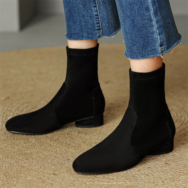 Dropshopping2022 Casual Low Heel Square Heel 32-46 Suede Low Ankle Boots Women'S Shoes - Image 2