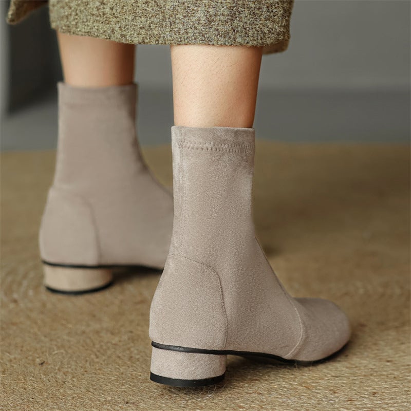 Dropshopping2022 Casual Low Heel Square Heel 32-46 Suede Low Ankle Boots Women'S Shoes - Image 5