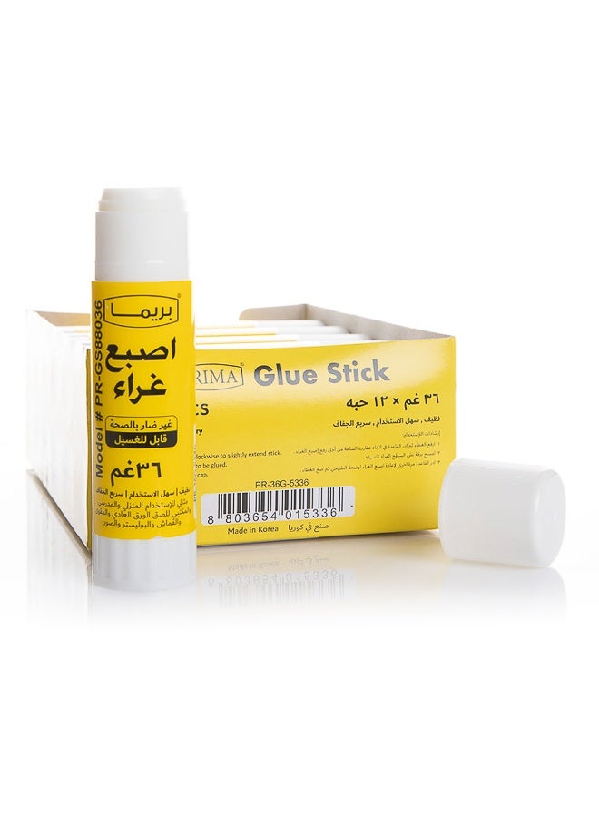 بريما عصا الغراء جامبو 36 جم × 12 علبة | | صنع في كوريا | عصا غراء قابلة للغسل وغير سامة للأطفال، جفاف سريع وتشطيب نظيف للحرف، المدرسة، المكتب، قوة لاصقة خالية من الأحماض - Image 1