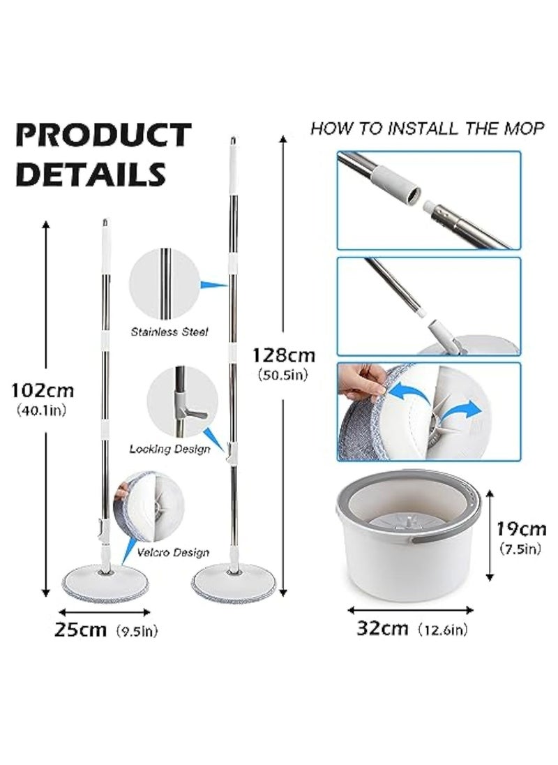 Spin Mop and Bucket Set EasyWring Net Water Sewage Separation Mop Microfiber Hardwood Floor Mop Home Cleaning System with Adjustable Handle & 2 Refills