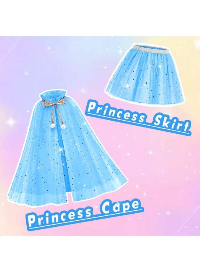 OSHIMA Princess Cape Kit, 11 Pcs Princess Dress Up Clothes, Princess Costume for Girl 3-8 Birthday Gift, Dress Up Cloak Clothes for Cosplay or Party (Blue) - Image 4