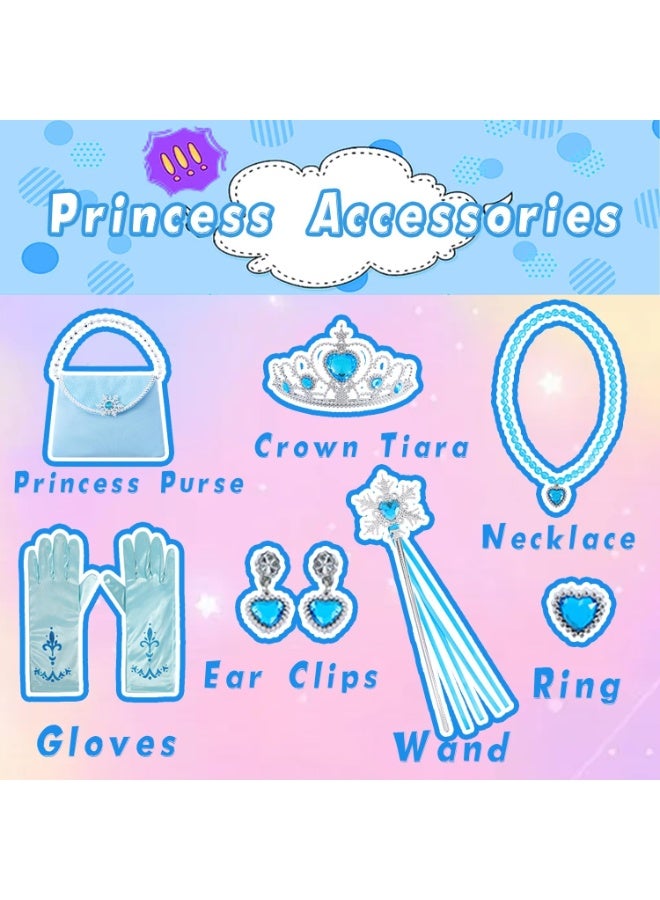 OSHIMA Princess Cape Kit, 11 Pcs Princess Dress Up Clothes, Princess Costume for Girl 3-8 Birthday Gift, Dress Up Cloak Clothes for Cosplay or Party (Blue) - Image 5