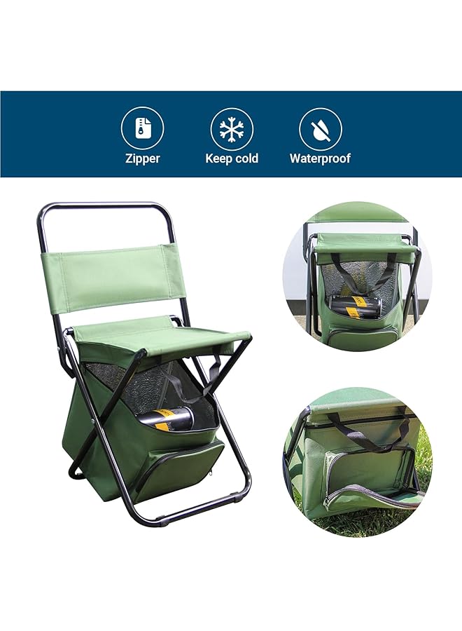 KASTWAVE Portable Foldable Camping Chair Backpack Cooler Chair Fishing Chairs with Backrest Folding With Backrest Fishing Stool Hunting Chair Backpack for Fishing Hiking Hunting (Green) - Image 5