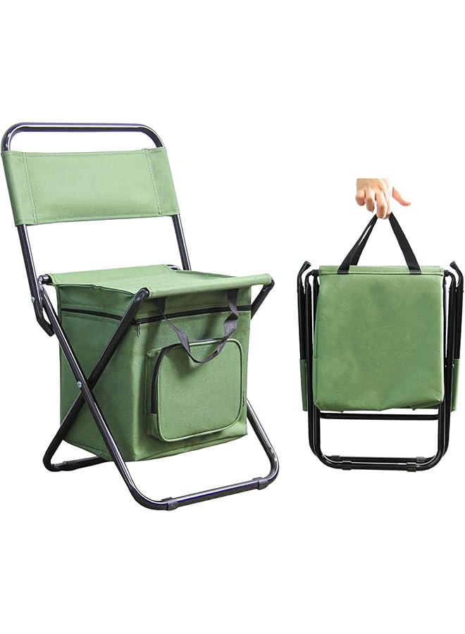KASTWAVE Portable Foldable Camping Chair Backpack Cooler Chair Fishing Chairs with Backrest Folding With Backrest Fishing Stool Hunting Chair Backpack for Fishing Hiking Hunting (Green) - Image 1