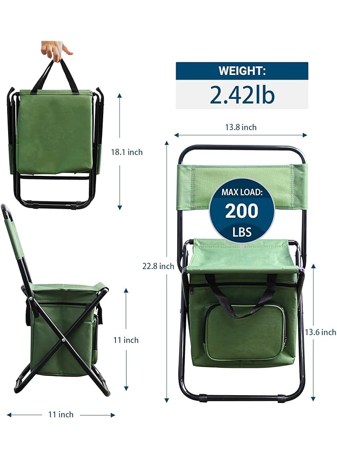 KASTWAVE Portable Foldable Camping Chair Backpack Cooler Chair Fishing Chairs with Backrest Folding With Backrest Fishing Stool Hunting Chair Backpack for Fishing Hiking Hunting (Green) - Image 3