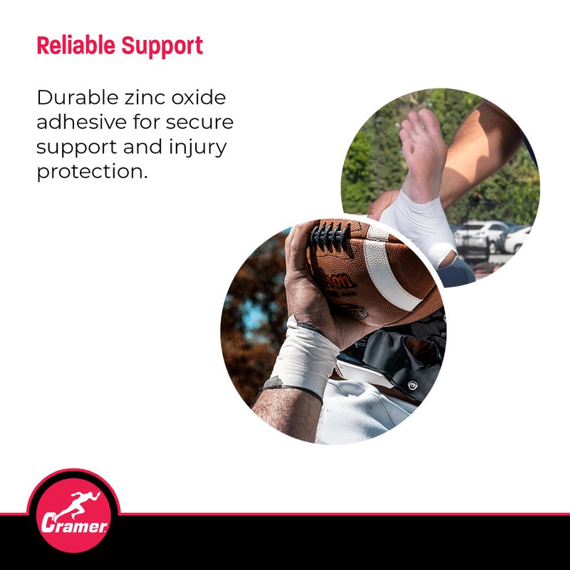 Cramer شريط كرامر الرياضي 6 عبوات، 1.5" × 10 يارد أبيض، شريط رياضي سهل التمزق للكاحل، المعصم والركبة، لاصق خالي من اللاتكس، دعم قوي، لفة شريط التدريب الرياضي - Image 3