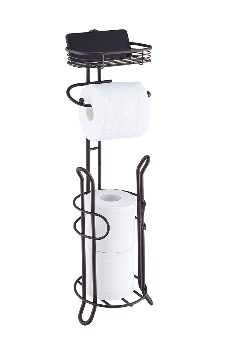 SunnyPoint Bathroom Heavyweight Toilet Tissue Paper Roll Storage Holder Stand with Reserve and Shelve The Reserve Area Has Enough Space to Store Mega Rolls Bronze