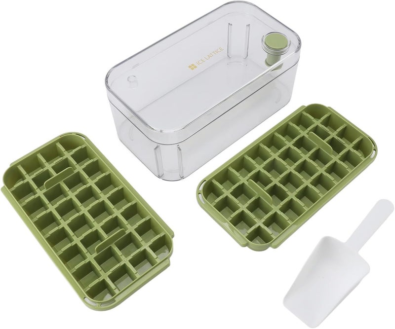 Green Ice Cube Tray with Lid and Storage Bin Makes 64 Pcs Food Grade Reusable - Image 1