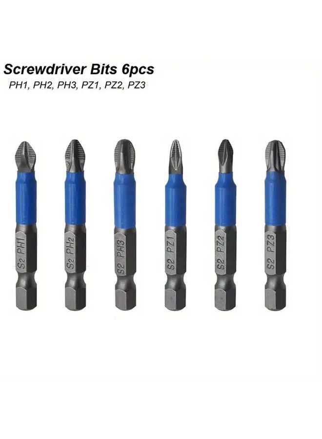 6 قطع رؤوس مفك براغي مغناطيسية مقاس 1/4 بوصة مضادة للانزلاق: PH1، PH2، PH3، PZ1، PZ2، PZ3 - Image 1