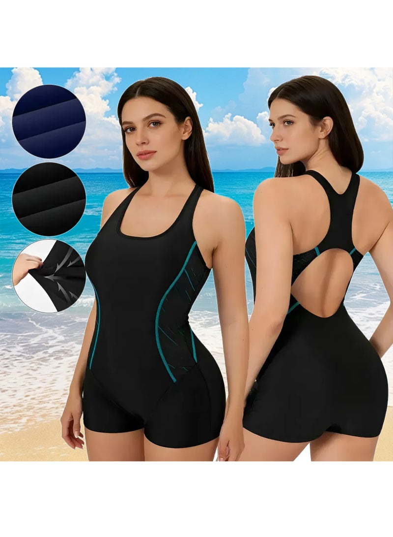 Bincoo Women's One Piece Backless Swimsuit Versatile Surf and Sports Bathing Suit Designed for Conservative Beachwear Backless Design, Tummy Control Silhouette, Quick Drying Conservative Women's Swimsuit, and Comfortable Jumpsuit Style for Swimming, Surfing, and Summer Vacations Black - Image 1