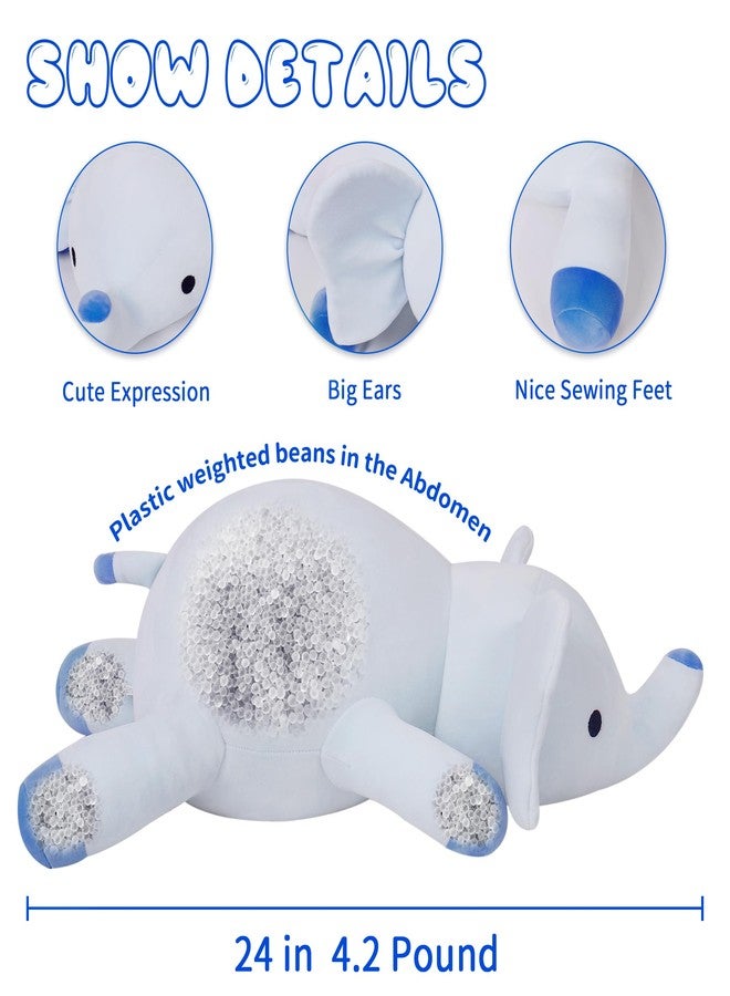 OurHonor Weighted Stuffed Animals, 4.2lbs Weighted Stuffed Animal Elephant Plush 24in, Cuddle Elephant Soft Plushie Pillows Gifts for Kids and Adults - Image 2