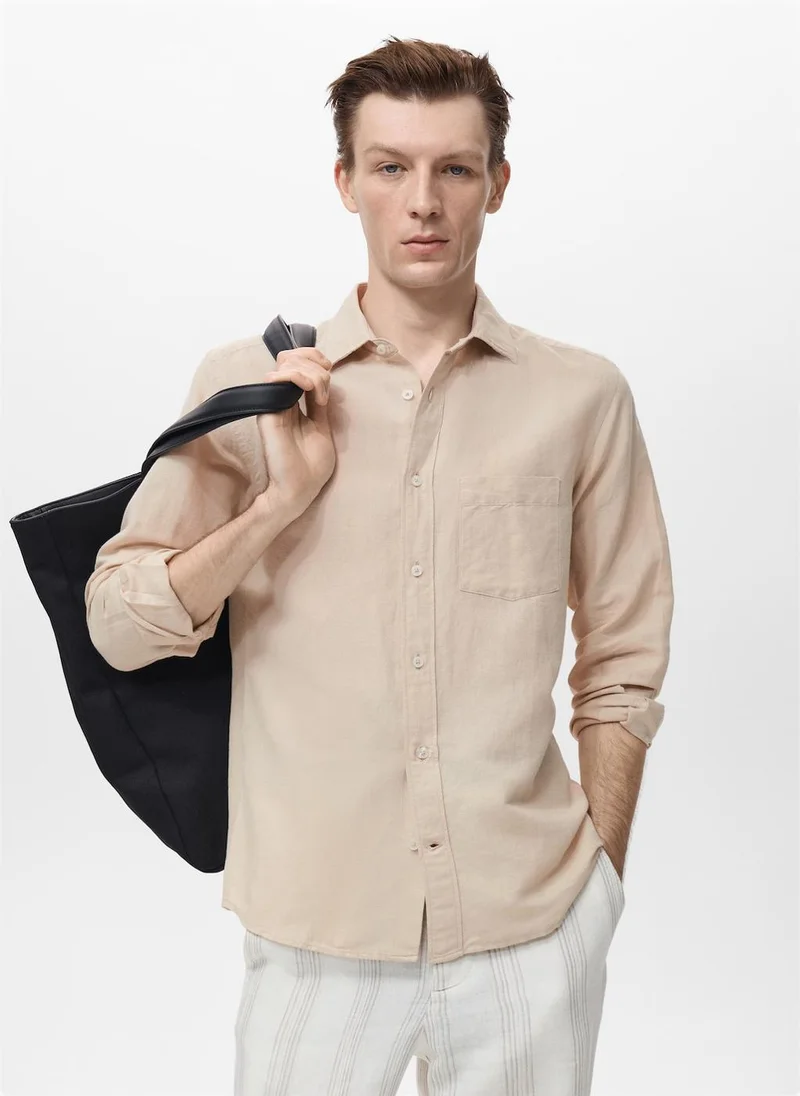 Mango Man Casual Pocket Linen Shirt